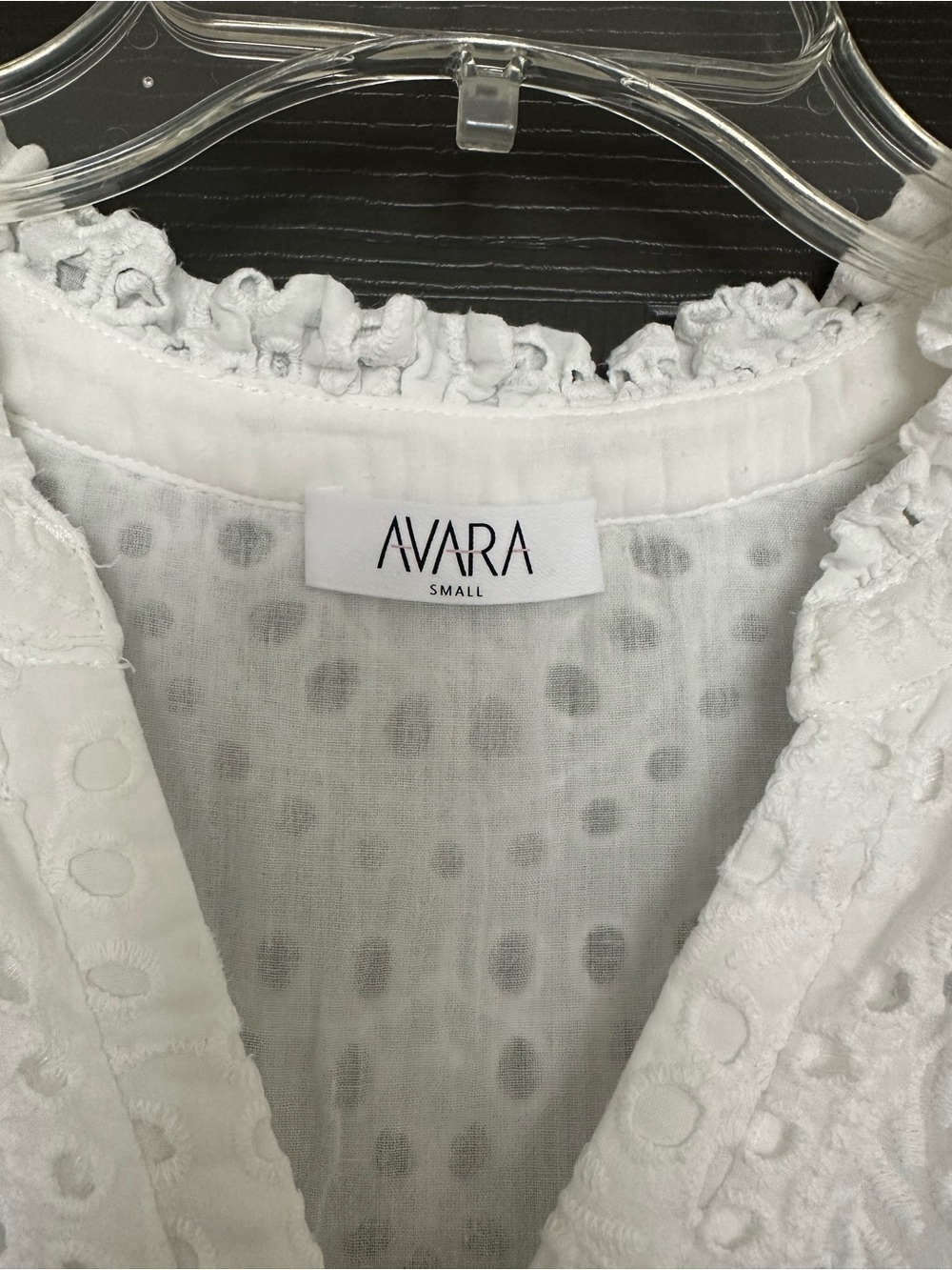 Avara White Eyelet Embroidered Dress Small Flutter Sleeve Lined - Picture 3 of 6